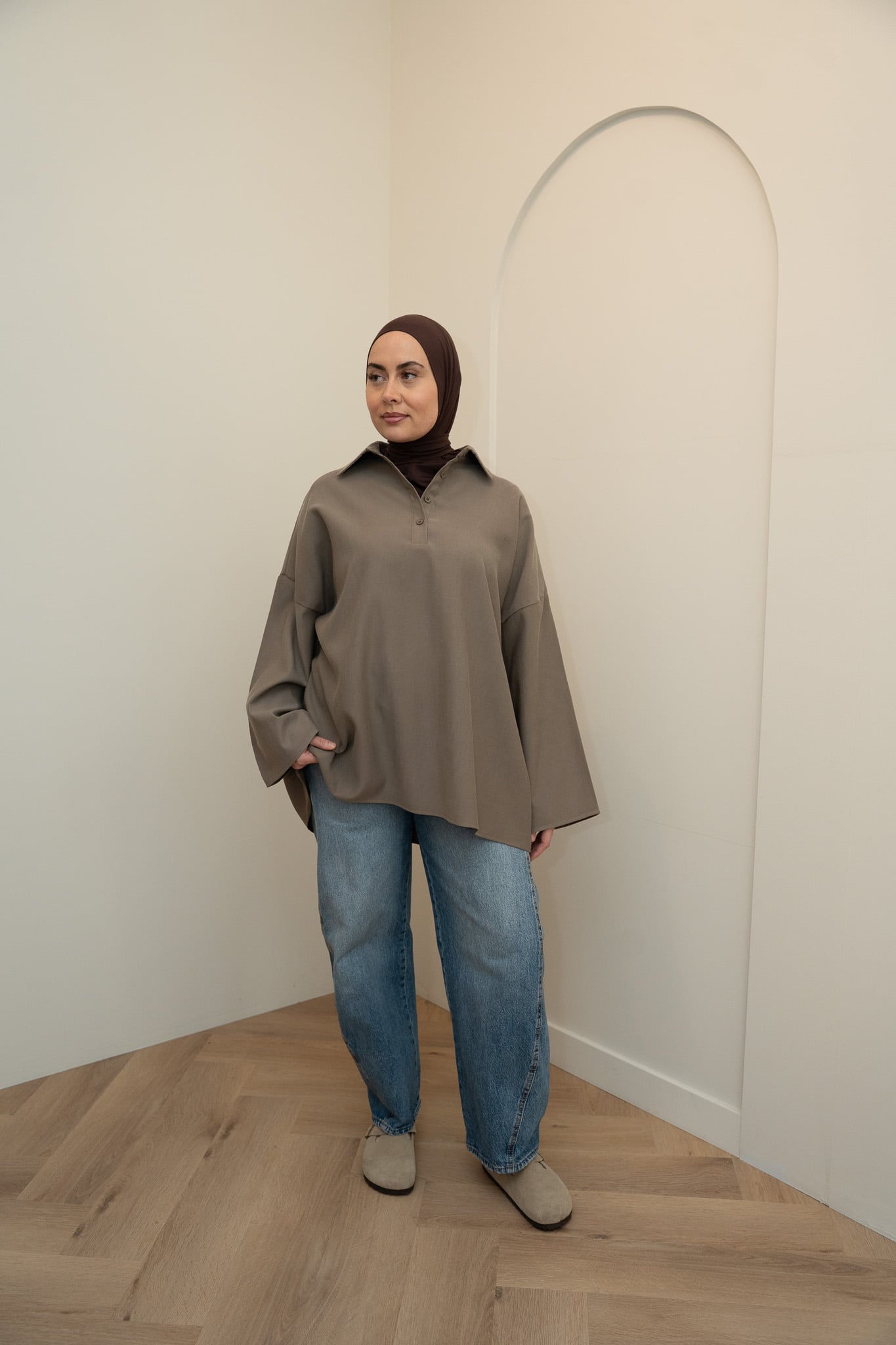 RAYON POLO TOP - KHAKI TAUPE