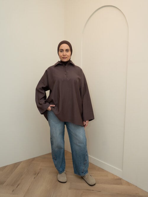 RAYON POLO TOP - BROWN TAUPE