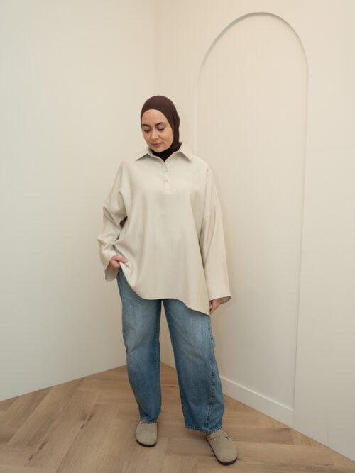 RAYON POLO TOP - SAND - Afbeelding 2