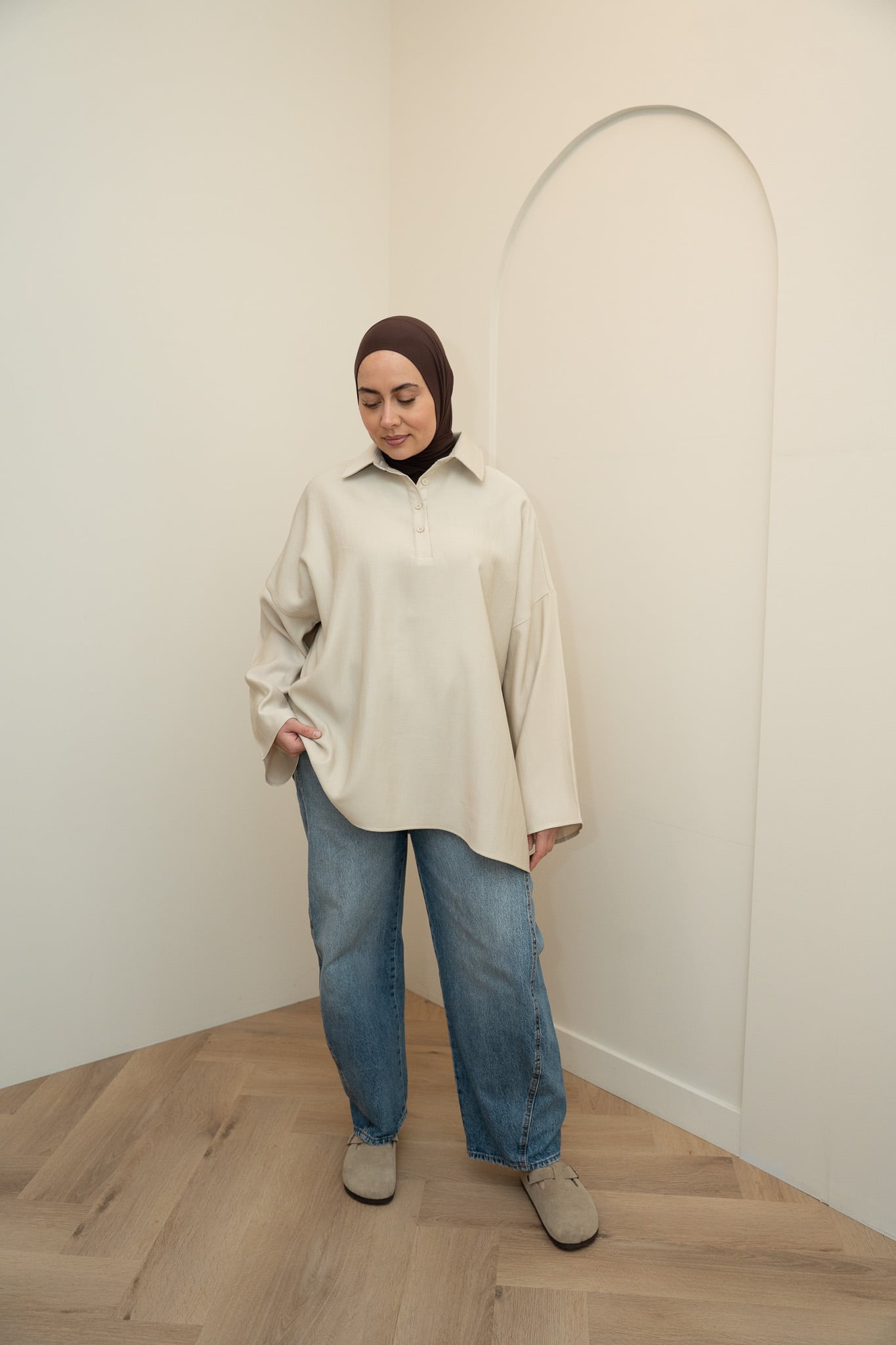 RAYON POLO TOP - SAND - Afbeelding 2