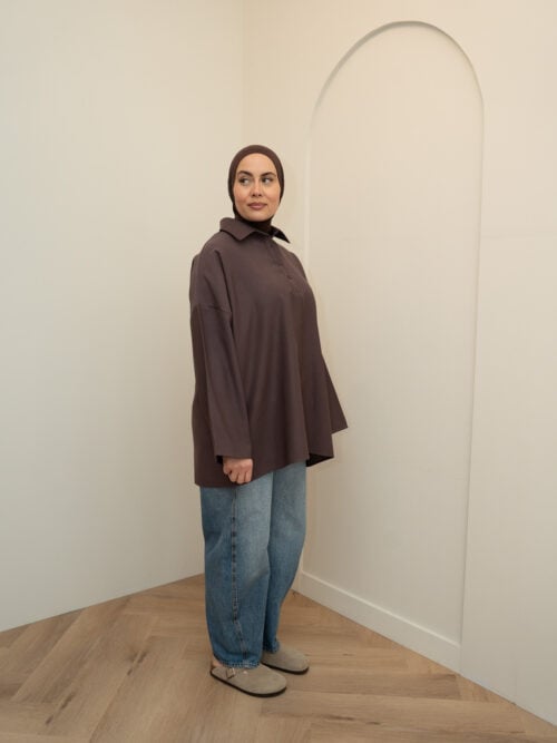 RAYON POLO TOP - BROWN TAUPE - Afbeelding 2