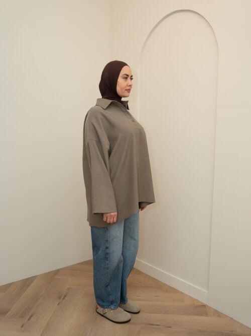 RAYON POLO TOP - KHAKI TAUPE - Afbeelding 2